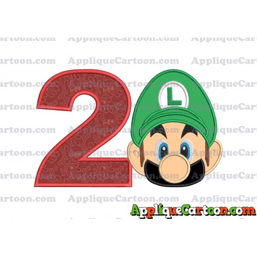 Luigi Super Mario Head Applique Embroidery Design 02 Birthday Number 2