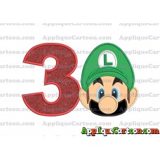 Luigi Super Mario Head Applique Embroidery Design 02 Birthday Number 3