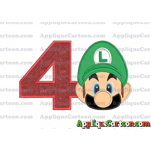 Luigi Super Mario Head Applique Embroidery Design 02 Birthday Number 4