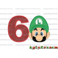 Luigi Super Mario Head Applique Embroidery Design 02 Birthday Number 6
