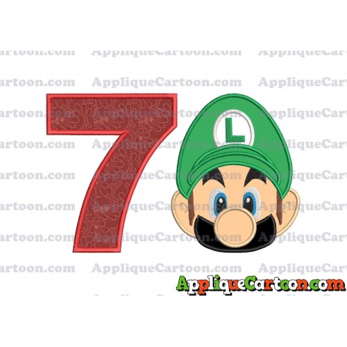 Luigi Super Mario Head Applique Embroidery Design 02 Birthday Number 7