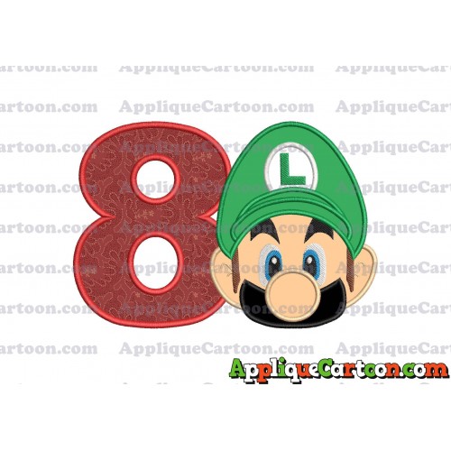 Luigi Super Mario Head Applique Embroidery Design 02 Birthday Number 8