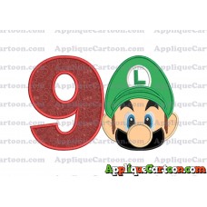 Luigi Super Mario Head Applique Embroidery Design 02 Birthday Number 9