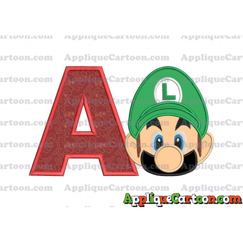 Luigi Super Mario Head Applique Embroidery Design 02 With Alphabet A