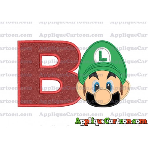 Luigi Super Mario Head Applique Embroidery Design 02 With Alphabet B