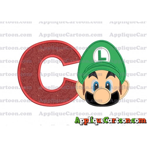 Luigi Super Mario Head Applique Embroidery Design 02 With Alphabet C