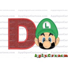 Luigi Super Mario Head Applique Embroidery Design 02 With Alphabet D