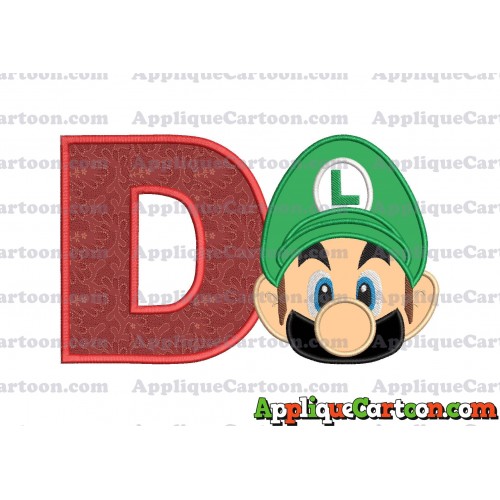 Luigi Super Mario Head Applique Embroidery Design 02 With Alphabet D