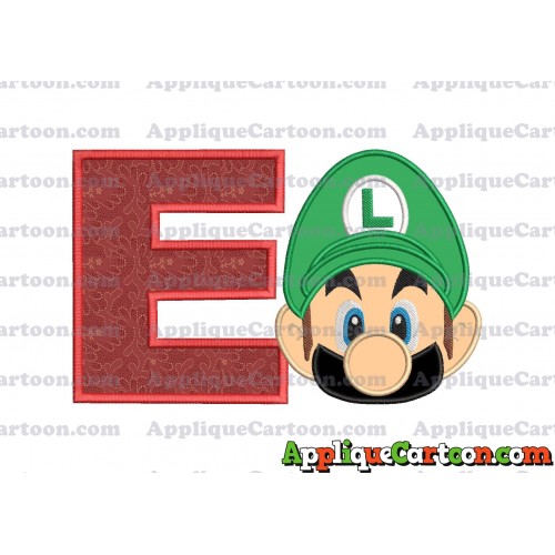 Luigi Super Mario Head Applique Embroidery Design 02 With Alphabet E