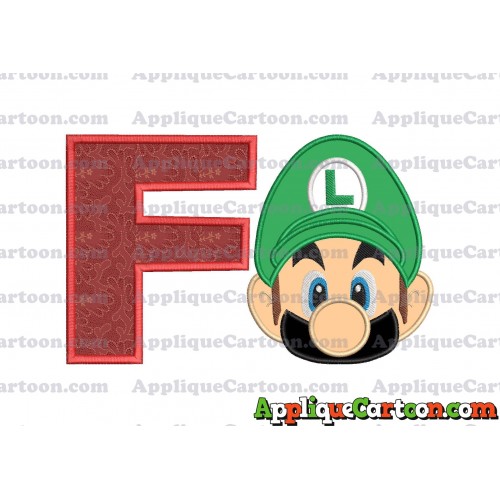 Luigi Super Mario Head Applique Embroidery Design 02 With Alphabet F