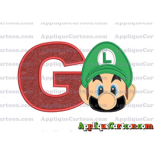 Luigi Super Mario Head Applique Embroidery Design 02 With Alphabet G