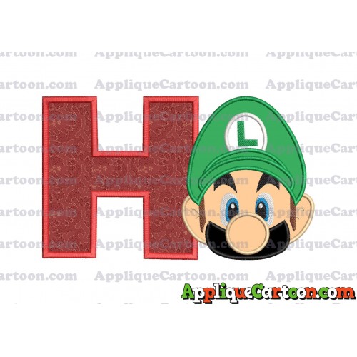 Luigi Super Mario Head Applique Embroidery Design 02 With Alphabet H