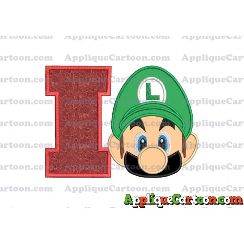 Luigi Super Mario Head Applique Embroidery Design 02 With Alphabet I