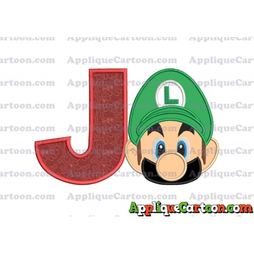 Luigi Super Mario Head Applique Embroidery Design 02 With Alphabet J