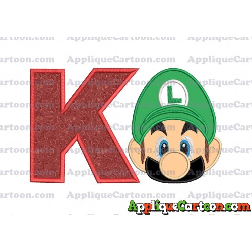 Luigi Super Mario Head Applique Embroidery Design 02 With Alphabet K