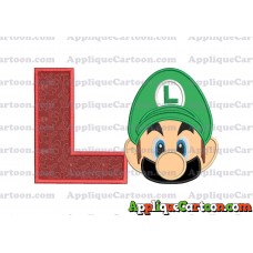 Luigi Super Mario Head Applique Embroidery Design 02 With Alphabet L