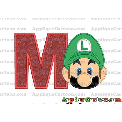 Luigi Super Mario Head Applique Embroidery Design 02 With Alphabet M