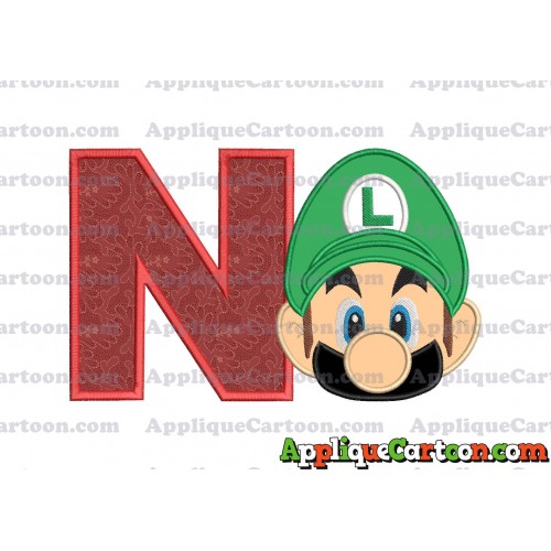 Luigi Super Mario Head Applique Embroidery Design 02 With Alphabet N