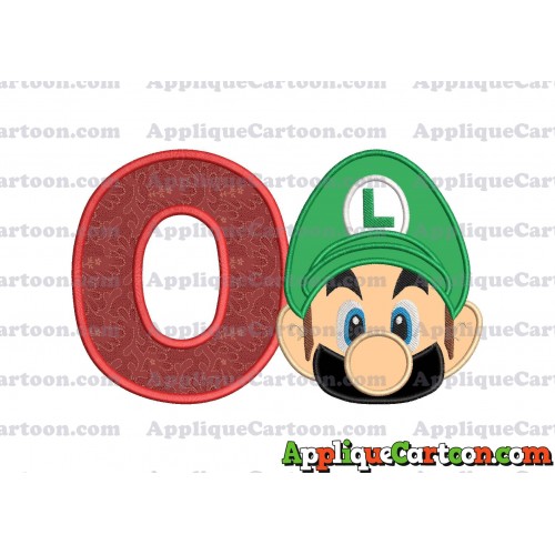 Luigi Super Mario Head Applique Embroidery Design 02 With Alphabet O
