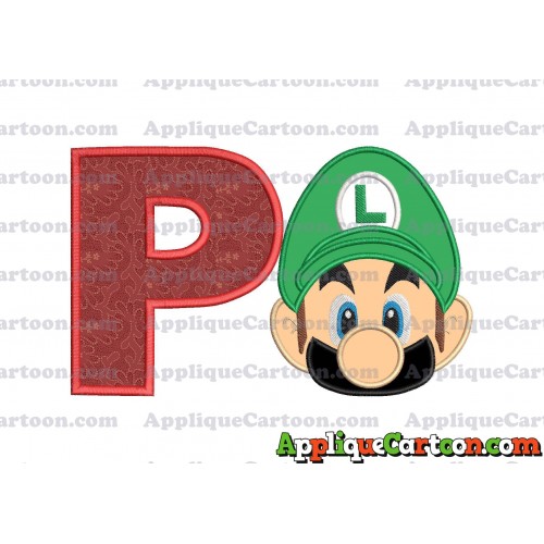 Luigi Super Mario Head Applique Embroidery Design 02 With Alphabet P