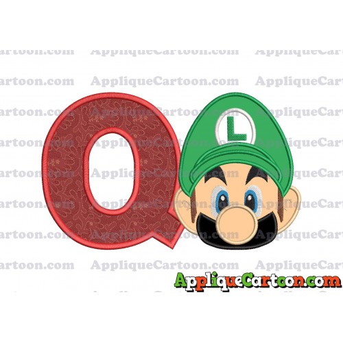 Luigi Super Mario Head Applique Embroidery Design 02 With Alphabet Q