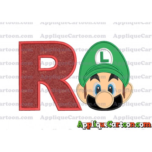 Luigi Super Mario Head Applique Embroidery Design 02 With Alphabet R