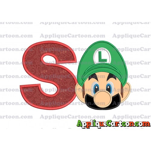Luigi Super Mario Head Applique Embroidery Design 02 With Alphabet S