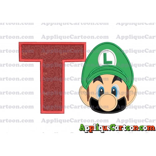 Luigi Super Mario Head Applique Embroidery Design 02 With Alphabet T