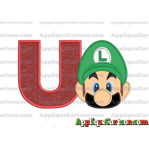 Luigi Super Mario Head Applique Embroidery Design 02 With Alphabet U