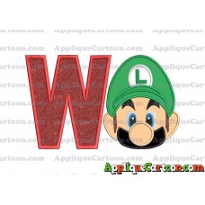 Luigi Super Mario Head Applique Embroidery Design 02 With Alphabet W