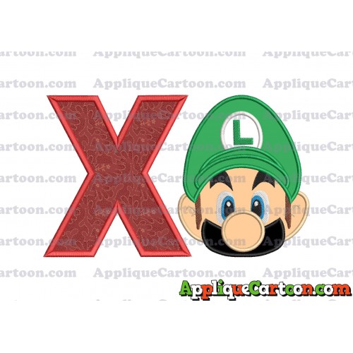 Luigi Super Mario Head Applique Embroidery Design 02 With Alphabet X