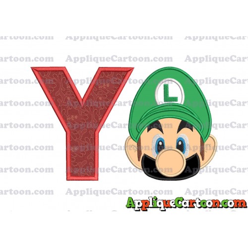 Luigi Super Mario Head Applique Embroidery Design 02 With Alphabet Y
