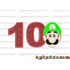 Luigi Super Mario Head Applique Embroidery Design Birthday Number 10