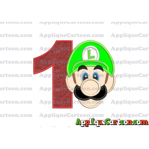 Luigi Super Mario Head Applique Embroidery Design Birthday Number 1