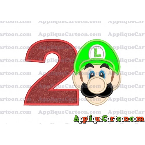 Luigi Super Mario Head Applique Embroidery Design Birthday Number 2