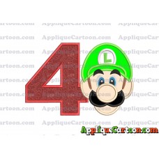 Luigi Super Mario Head Applique Embroidery Design Birthday Number 4