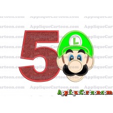 Luigi Super Mario Head Applique Embroidery Design Birthday Number 5