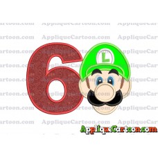 Luigi Super Mario Head Applique Embroidery Design Birthday Number 6