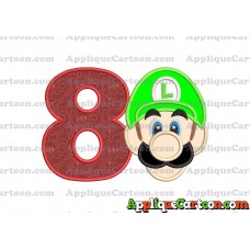 Luigi Super Mario Head Applique Embroidery Design Birthday Number 8
