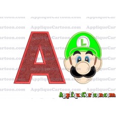 Luigi Super Mario Head Applique Embroidery Design With Alphabet A