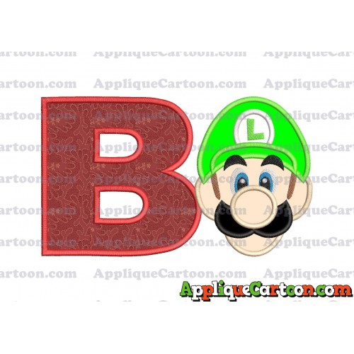 Luigi Super Mario Head Applique Embroidery Design With Alphabet B