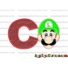 Luigi Super Mario Head Applique Embroidery Design With Alphabet C