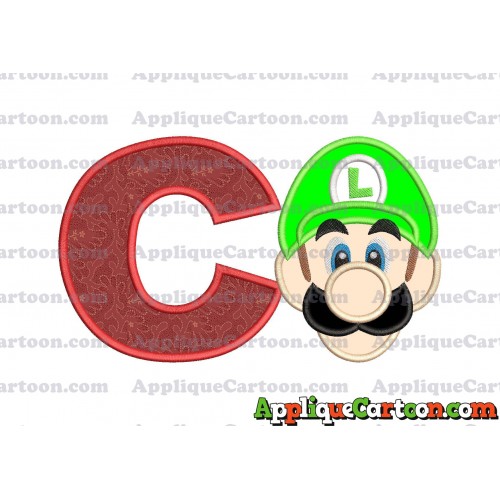 Luigi Super Mario Head Applique Embroidery Design With Alphabet C