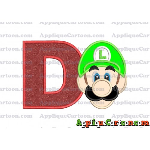 Luigi Super Mario Head Applique Embroidery Design With Alphabet D