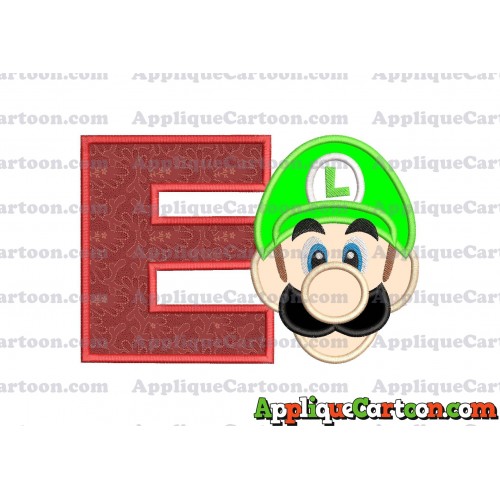 Luigi Super Mario Head Applique Embroidery Design With Alphabet E