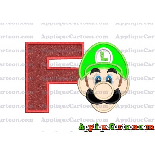 Luigi Super Mario Head Applique Embroidery Design With Alphabet F