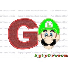 Luigi Super Mario Head Applique Embroidery Design With Alphabet G