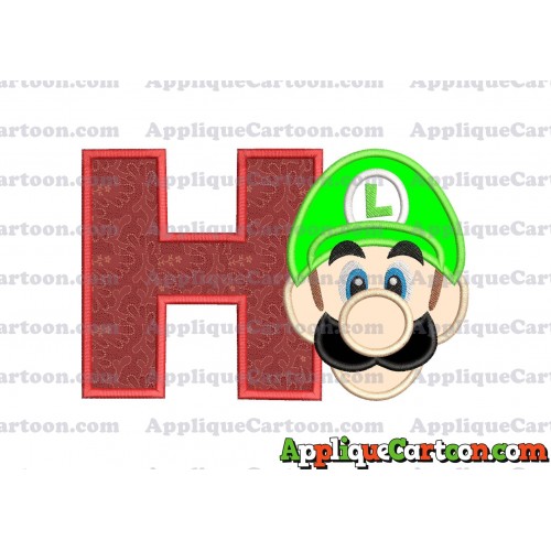 Luigi Super Mario Head Applique Embroidery Design With Alphabet H