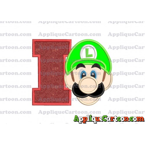 Luigi Super Mario Head Applique Embroidery Design With Alphabet I