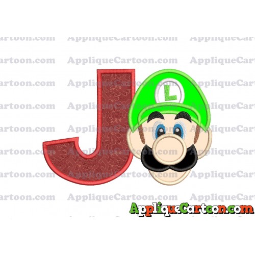 Luigi Super Mario Head Applique Embroidery Design With Alphabet J